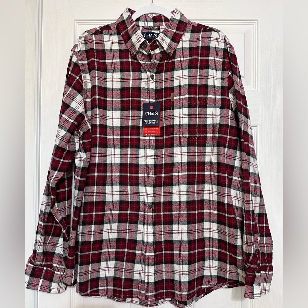 Chaps Red Plaid Performance Flannel Men's Shirt